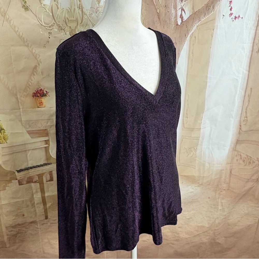 NEW White House Black Market Shimmer Deep Purple Long Sleeve Top - Picture 5 of 10